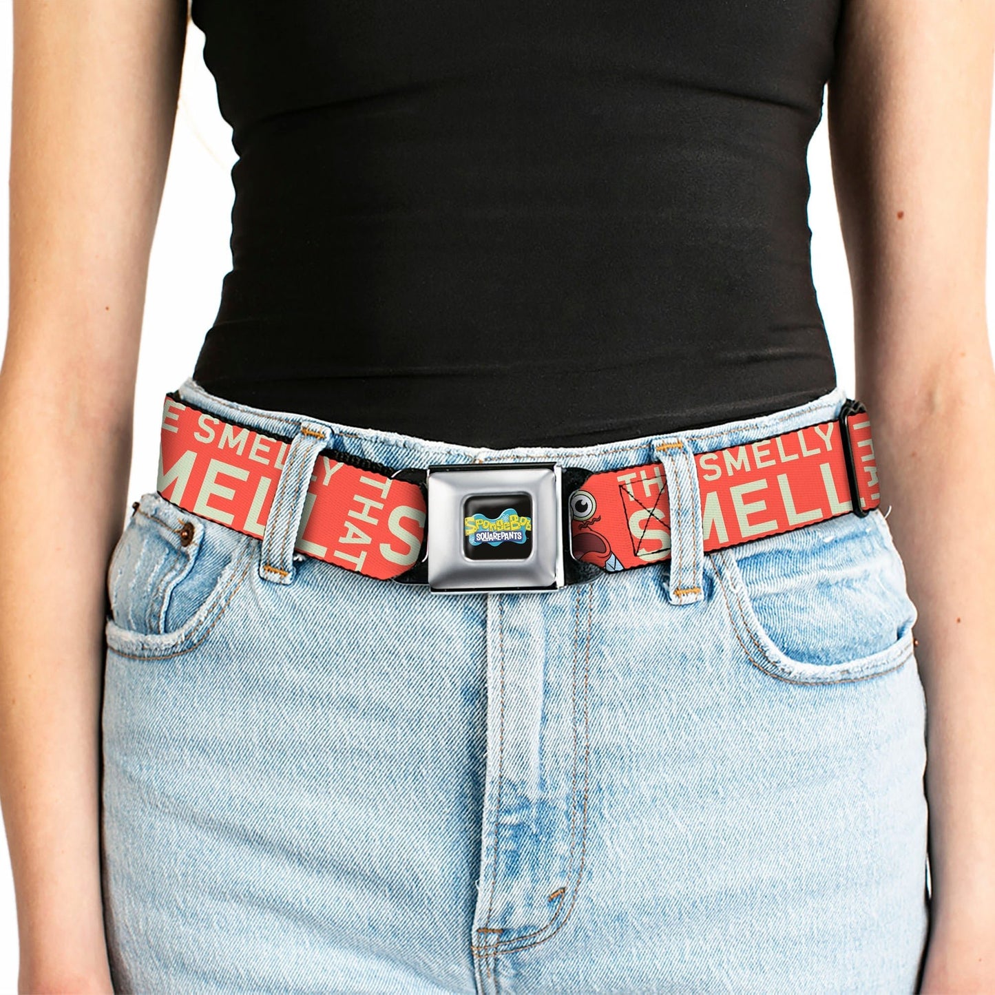 SpongeBob SquarePants Logo Seatbelt Belt Full Color Black/Blues - Paramount Shop