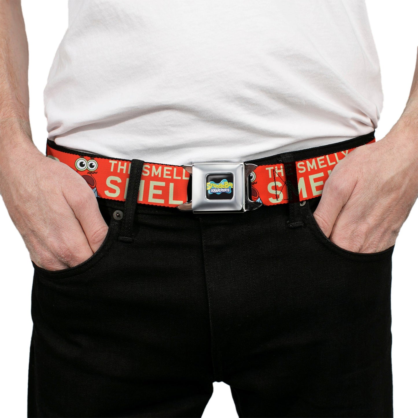 SpongeBob SquarePants Logo Seatbelt Belt Full Color Black/Blues - Paramount Shop