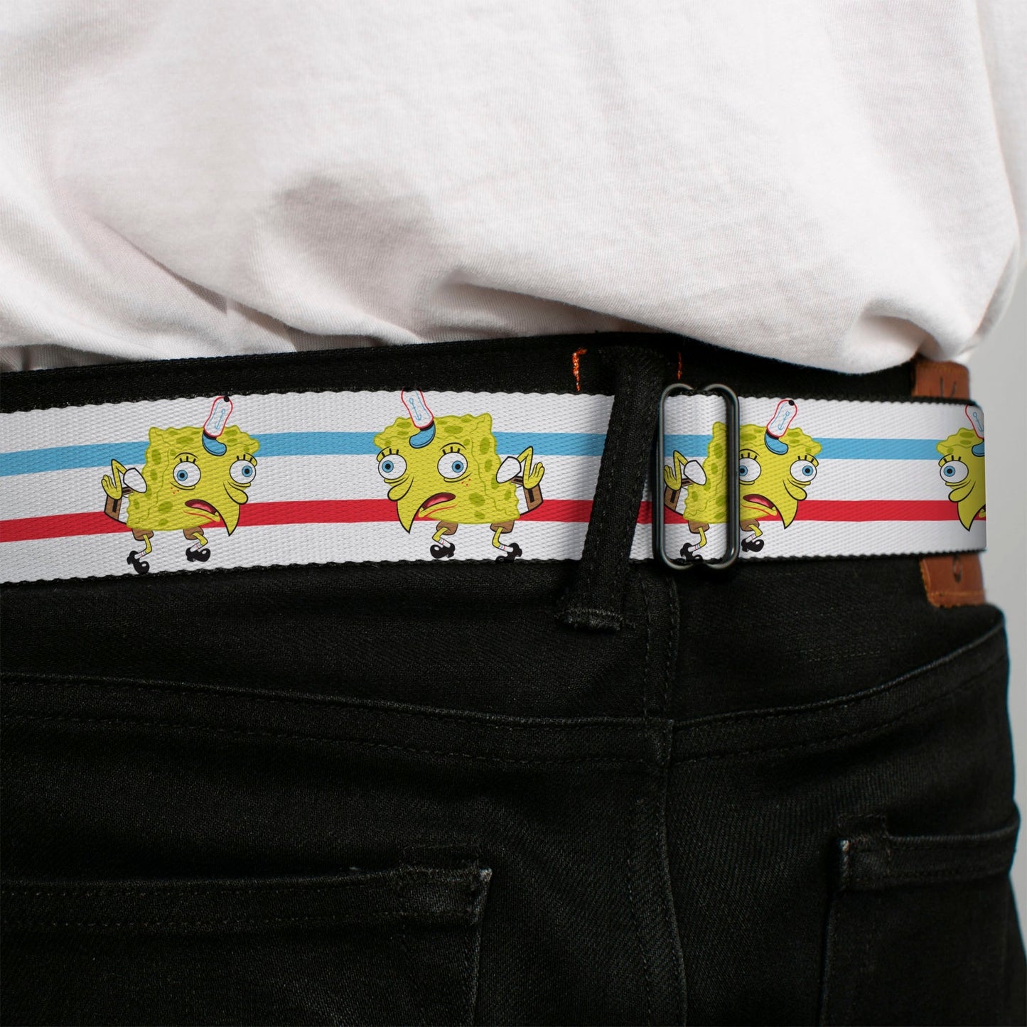 SpongeBob SquarePants Logo Seatbelt Belt Mocking Pose Stripe - Paramount Shop