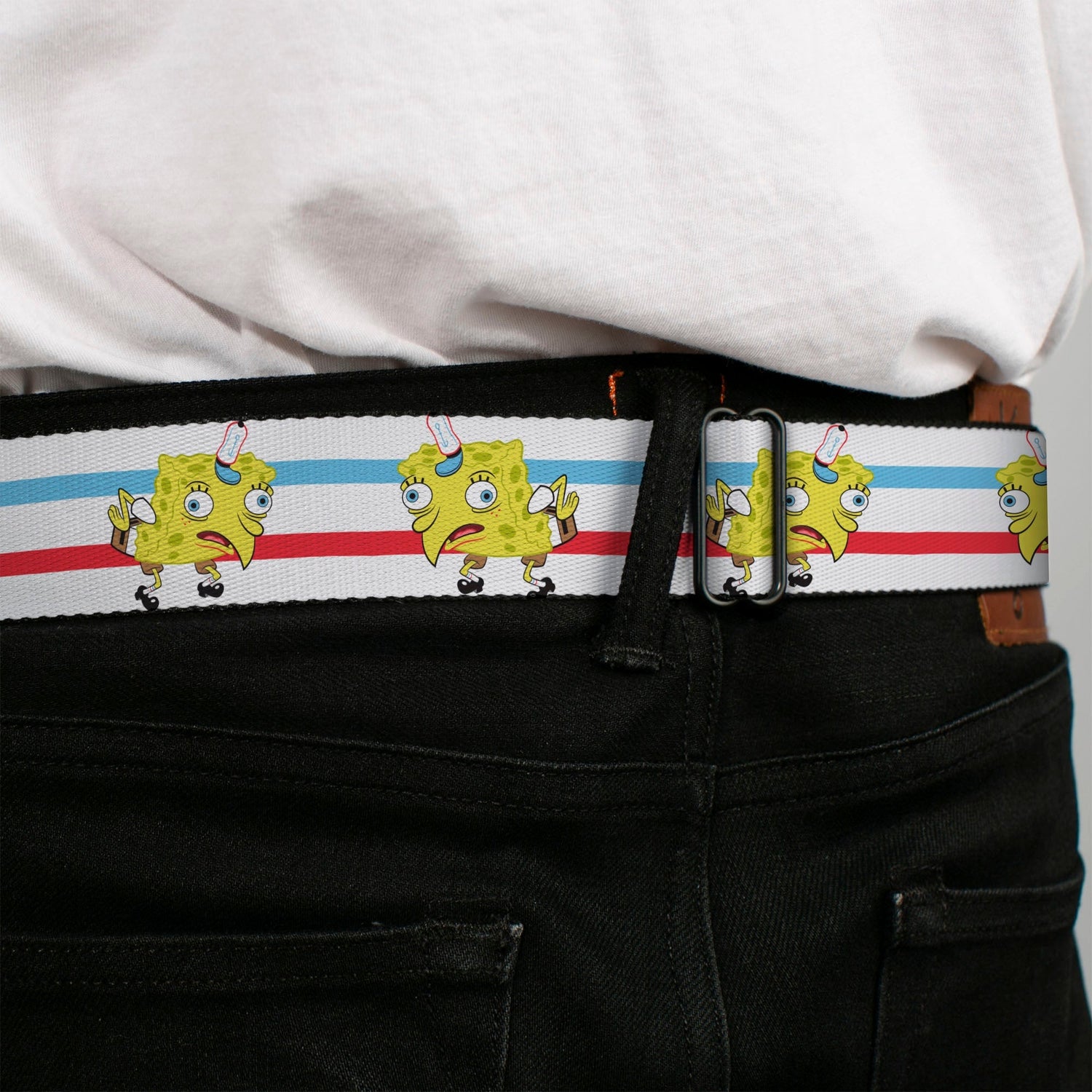 SpongeBob SquarePants Logo Seatbelt Belt Mocking Pose Stripe - Paramount Shop