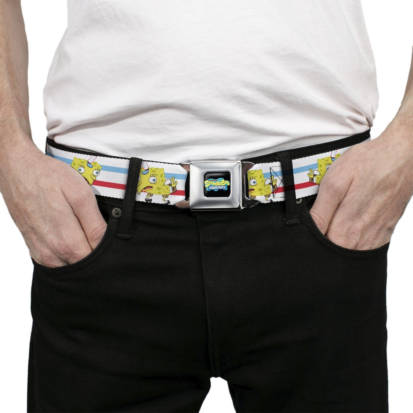SpongeBob SquarePants Logo Seatbelt Belt Mocking Pose Stripe - Paramount Shop