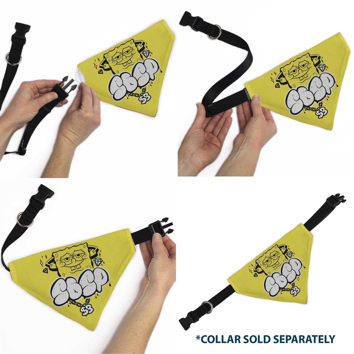 SpongeBob SquarePants Pet Bandana Chain Pose Slips Over Collar Yellow - Paramount Shop