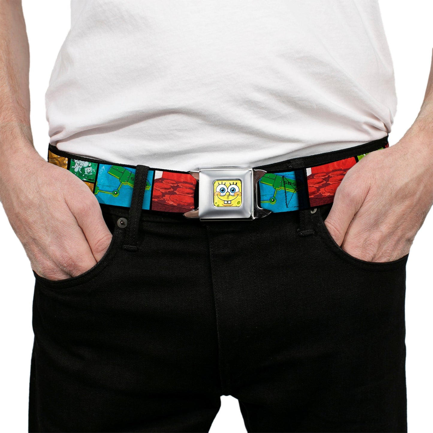 SpongeBob SquarePants Seatbelt Belt 3 - D Face Close - Up Full Color Krusty Krab's Cam Scene Buckle - Down - Paramount Shop