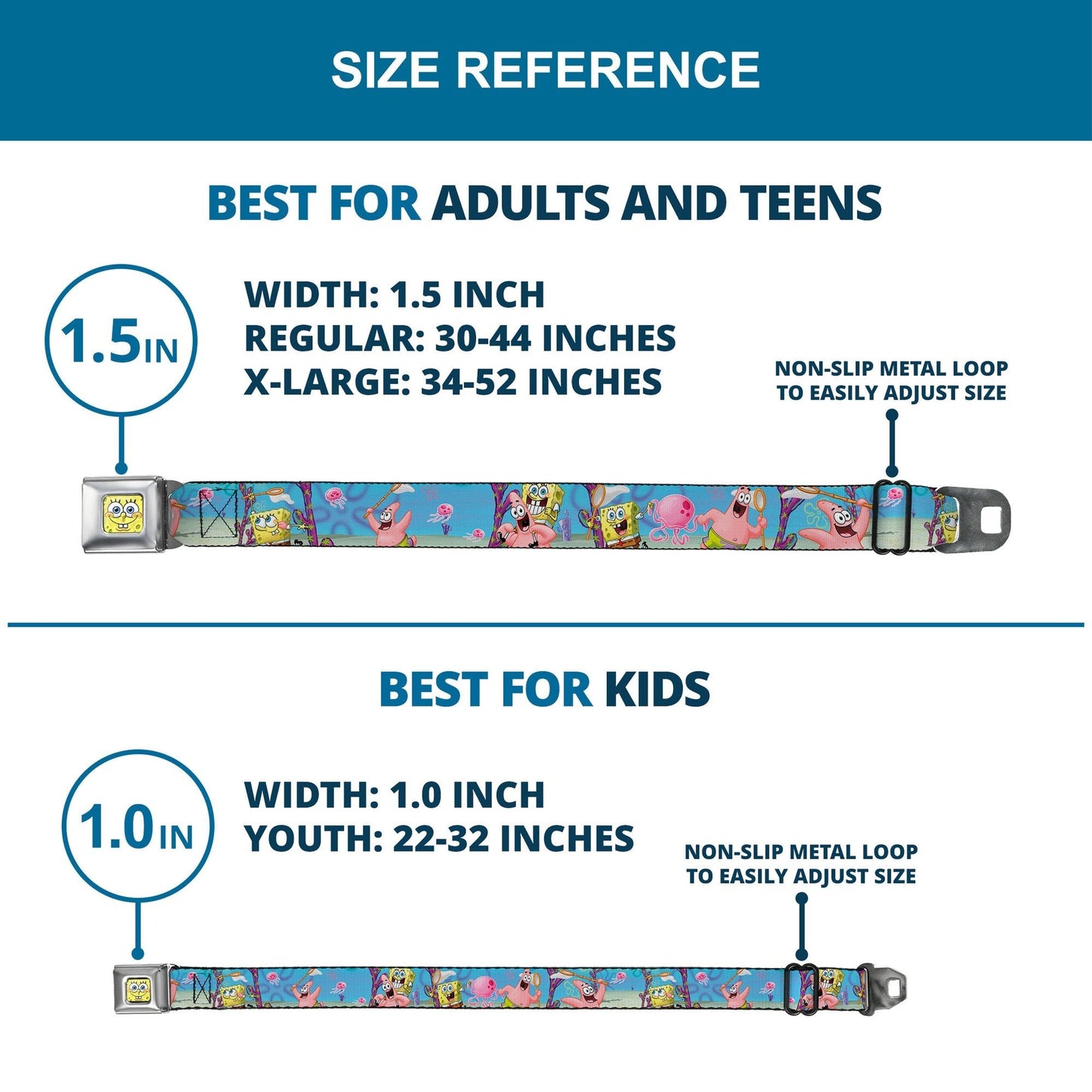 SpongeBob SquarePants Seatbelt Belt 3D Face Close - Up & Jellyfishing Scenes Full Color - Paramount Shop