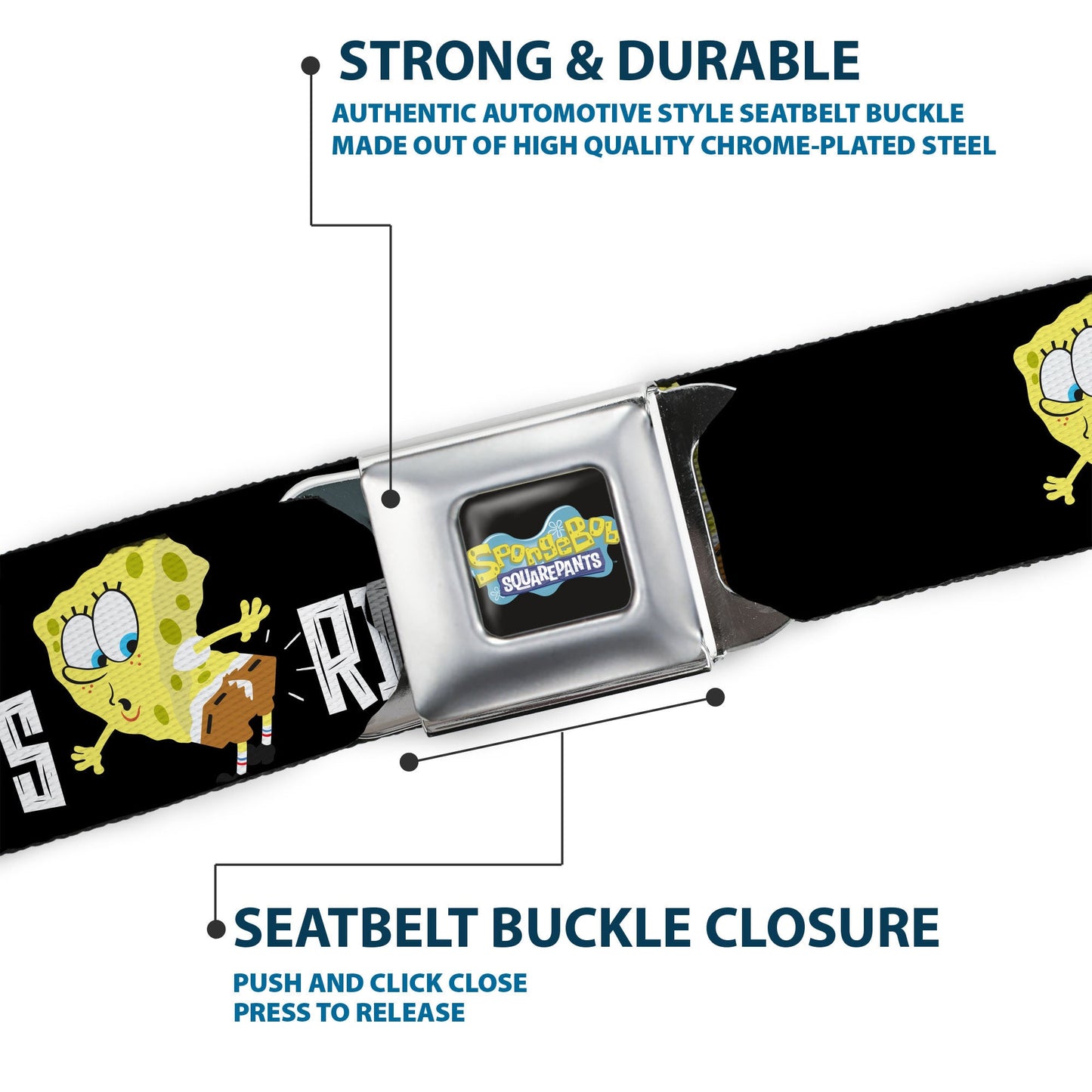 SpongeBob SquarePants Seatbelt Belt All Because I Ripped My Pants Pose Adjustable Black - Paramount Shop
