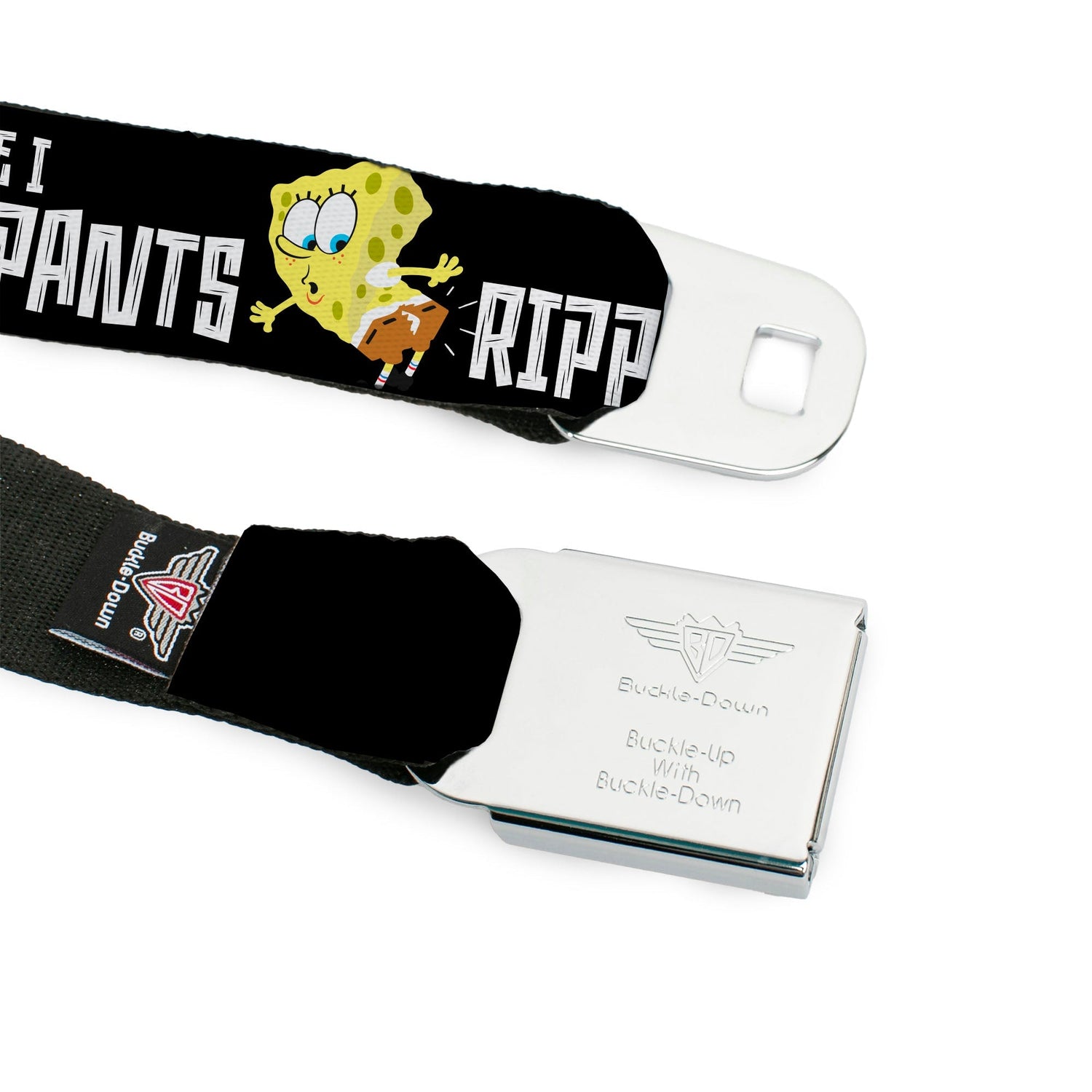 SpongeBob SquarePants Seatbelt Belt All Because I Ripped My Pants Pose Adjustable Black - Paramount Shop