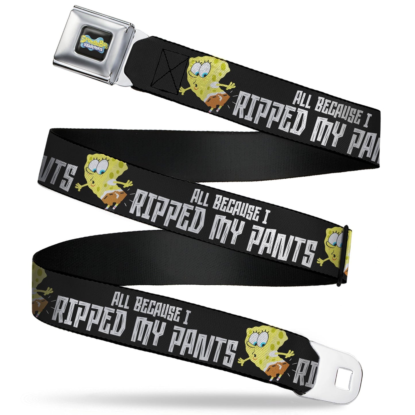SpongeBob SquarePants Seatbelt Belt All Because I Ripped My Pants Pose Adjustable Black - Paramount Shop
