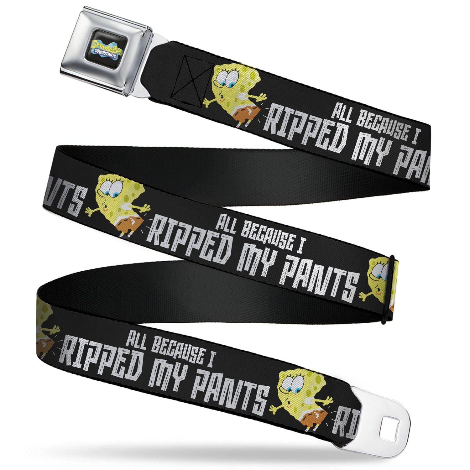 SpongeBob SquarePants Seatbelt Belt All Because I Ripped My Pants Pose Adjustable Black - Paramount Shop