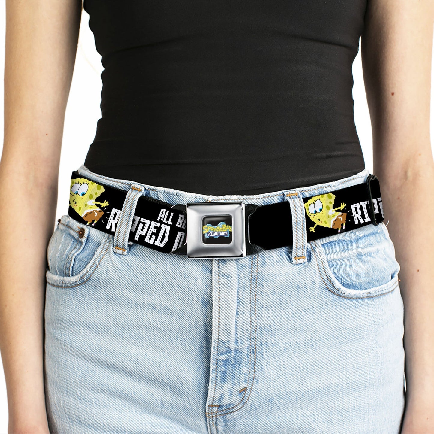 SpongeBob SquarePants Seatbelt Belt All Because I Ripped My Pants Pose Adjustable Black - Paramount Shop