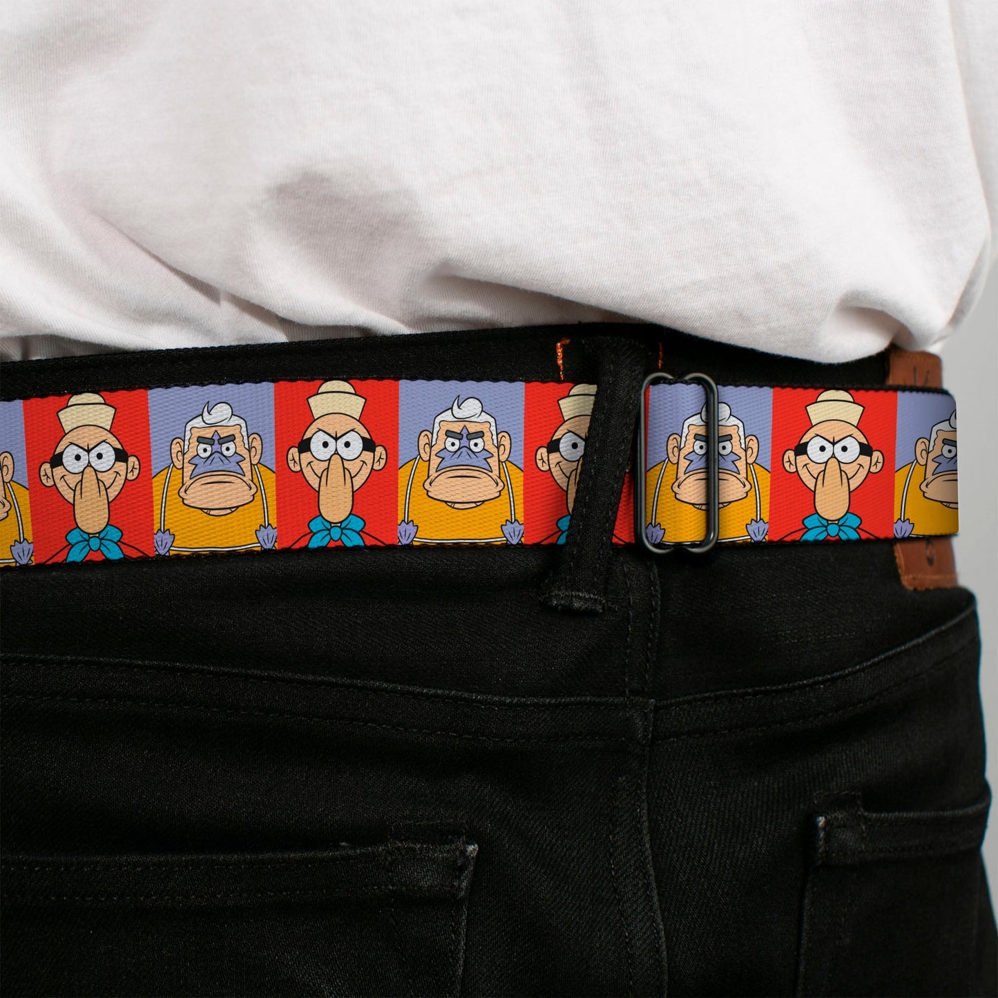 SpongeBob SquarePants Seatbelt Belt Barnacle Boy Mermaid Man Pose Blocks Full Color Red/Blue - Paramount Shop