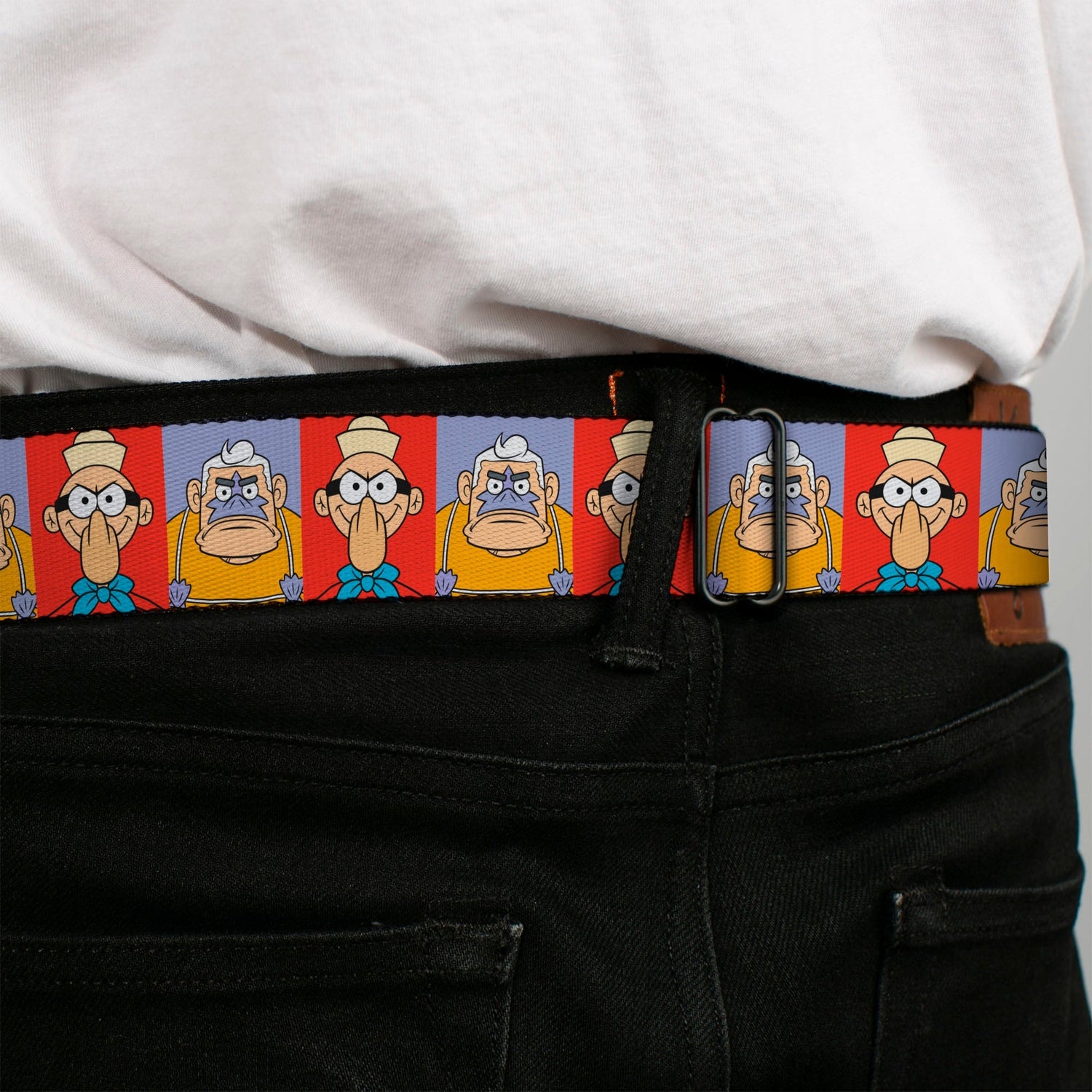 SpongeBob SquarePants Seatbelt Belt Barnacle Boy Mermaid Man Pose Blocks Full Color Red/Blue - Paramount Shop