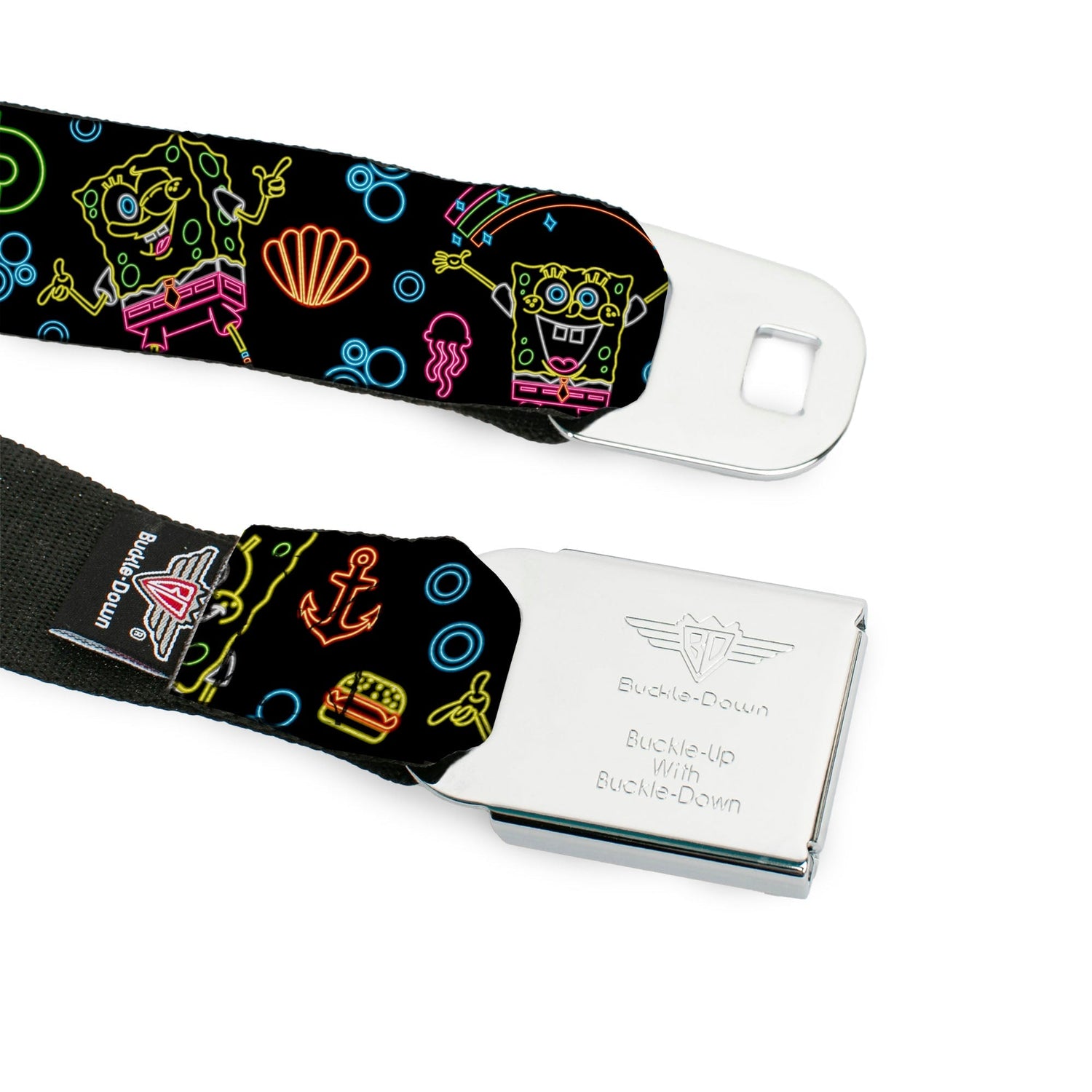 SpongeBob SquarePants Seatbelt Belt Face Close - Up Electric Poses Black Multi - Color - Paramount Shop