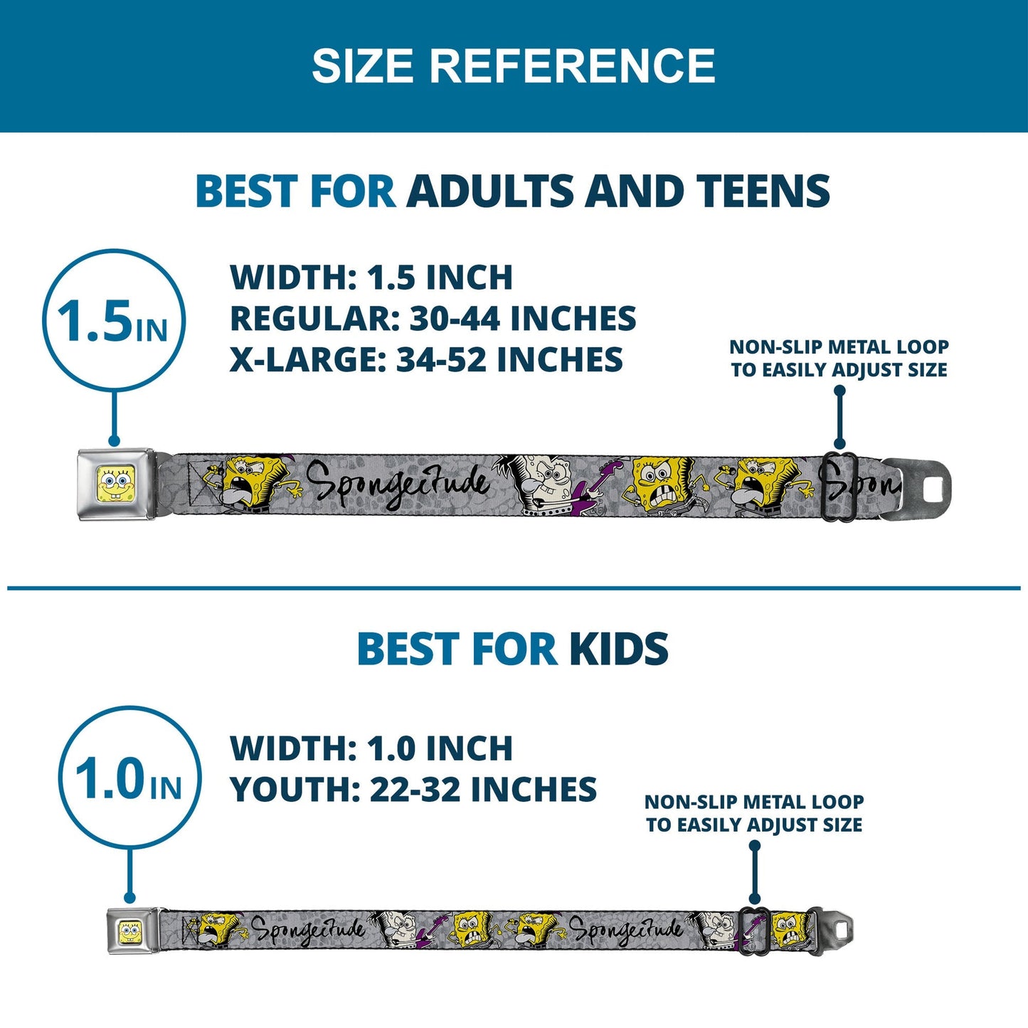 SpongeBob SquarePants Seatbelt Belt Face Close - Up Full Color Design Grays/Black - Paramount Shop