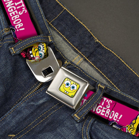 SpongeBob SquarePants Seatbelt Belt Face Close - Up Full Color Stripe Black/Pink/Blue/White - Paramount Shop