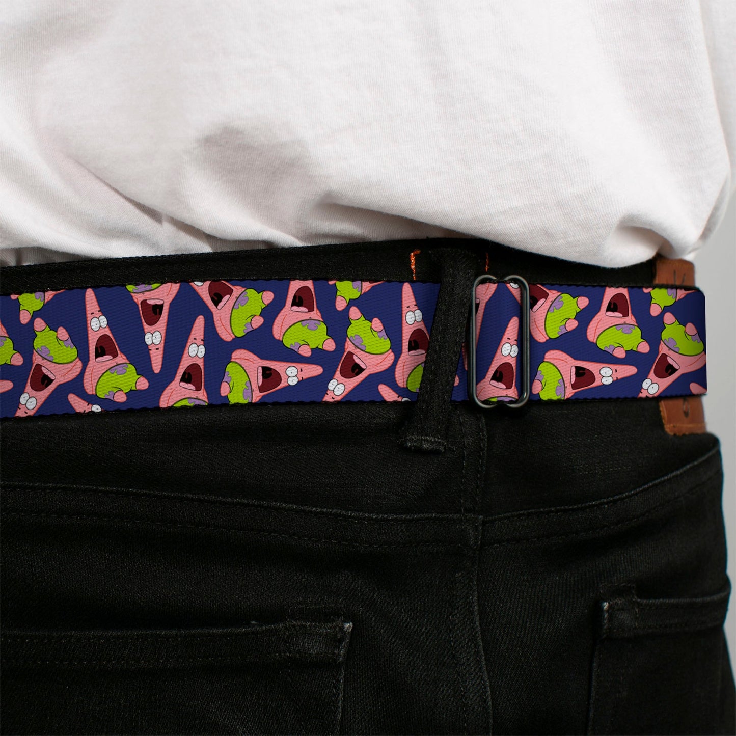 SpongeBob SquarePants Seatbelt Belt Full Color Patrick Starfish Purple Webbing Black - Paramount Shop