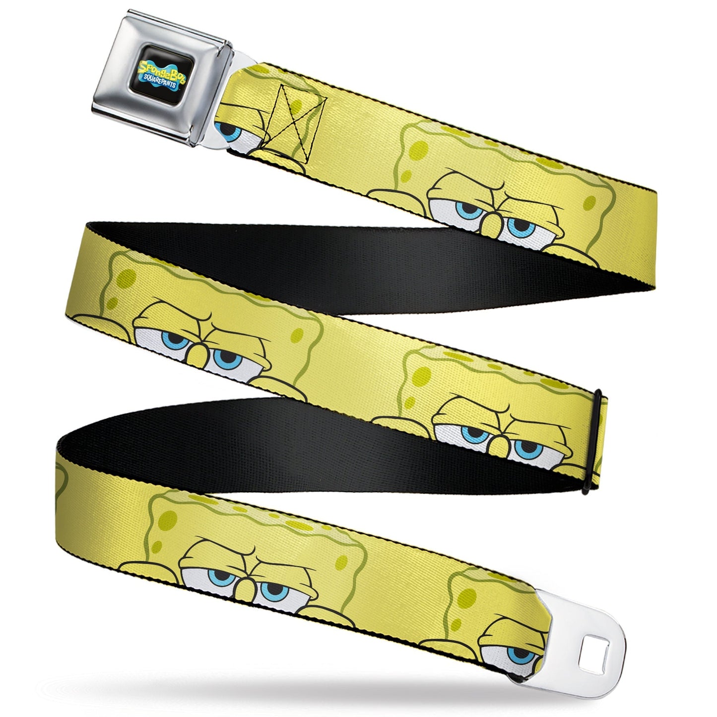 SpongeBob SquarePants Seatbelt Belt Logo Close - Up Face Yellow Webbing Black Blues - Paramount Shop
