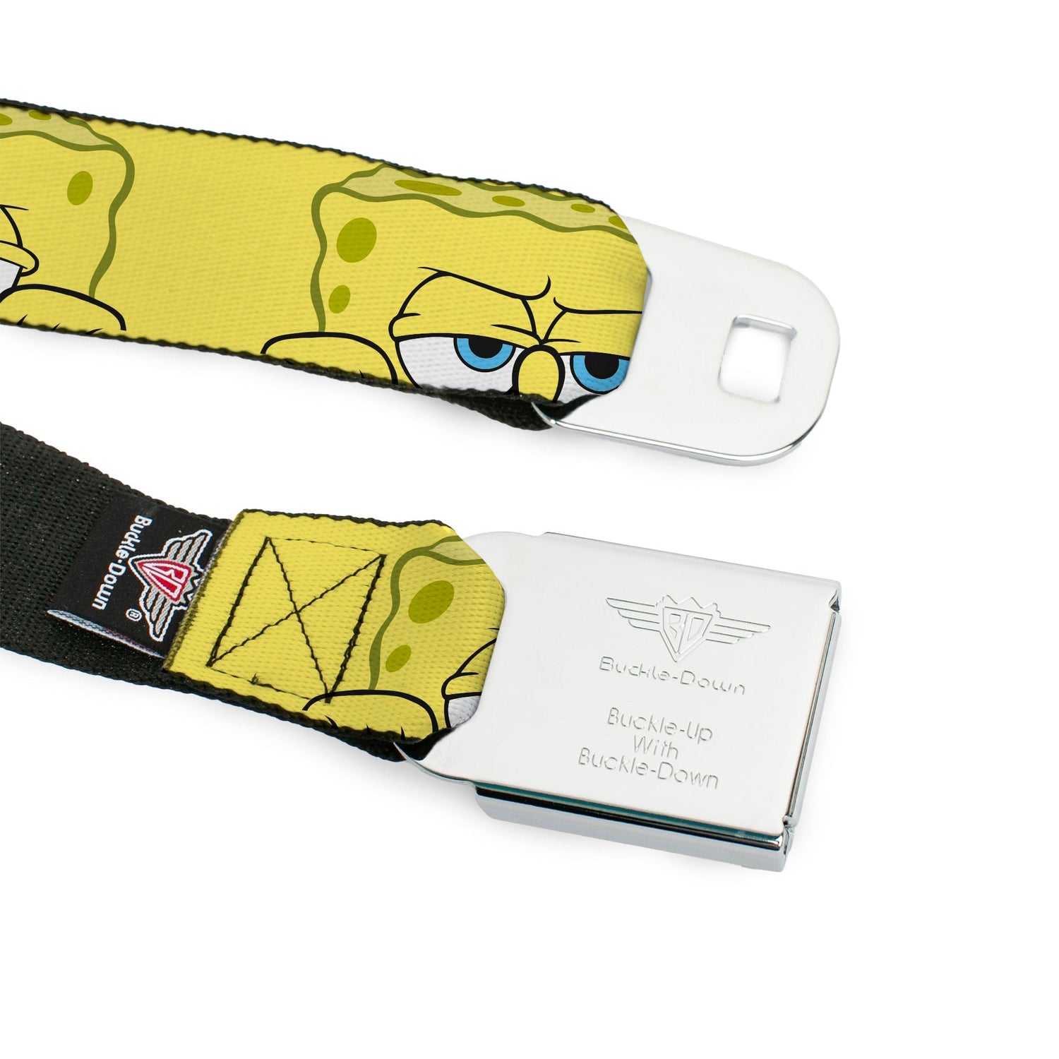 SpongeBob SquarePants Seatbelt Belt Logo Close - Up Face Yellow Webbing Black Blues - Paramount Shop