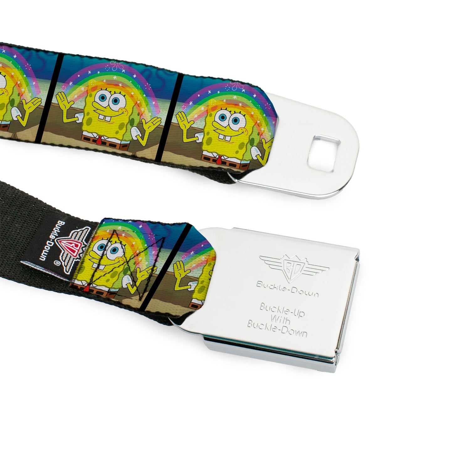 SpongeBob SquarePants Seatbelt Belt Logo Smiling Rainbow Blocks Black Blues - Paramount Shop