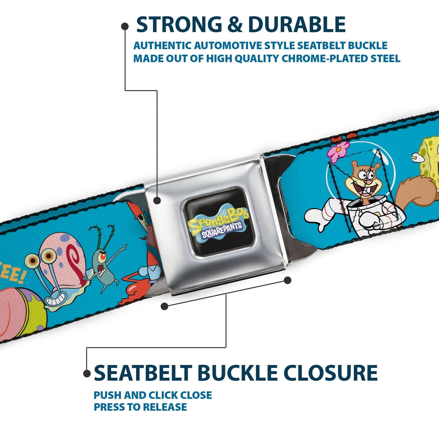 SpongeBob SquarePants Seatbelt Belt Logo SpongeBob and Friends Poses Blue Webbing - Paramount Shop