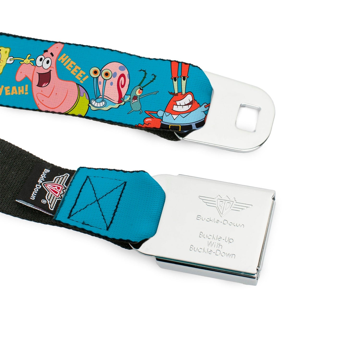 SpongeBob SquarePants Seatbelt Belt Logo SpongeBob and Friends Poses Blue Webbing - Paramount Shop
