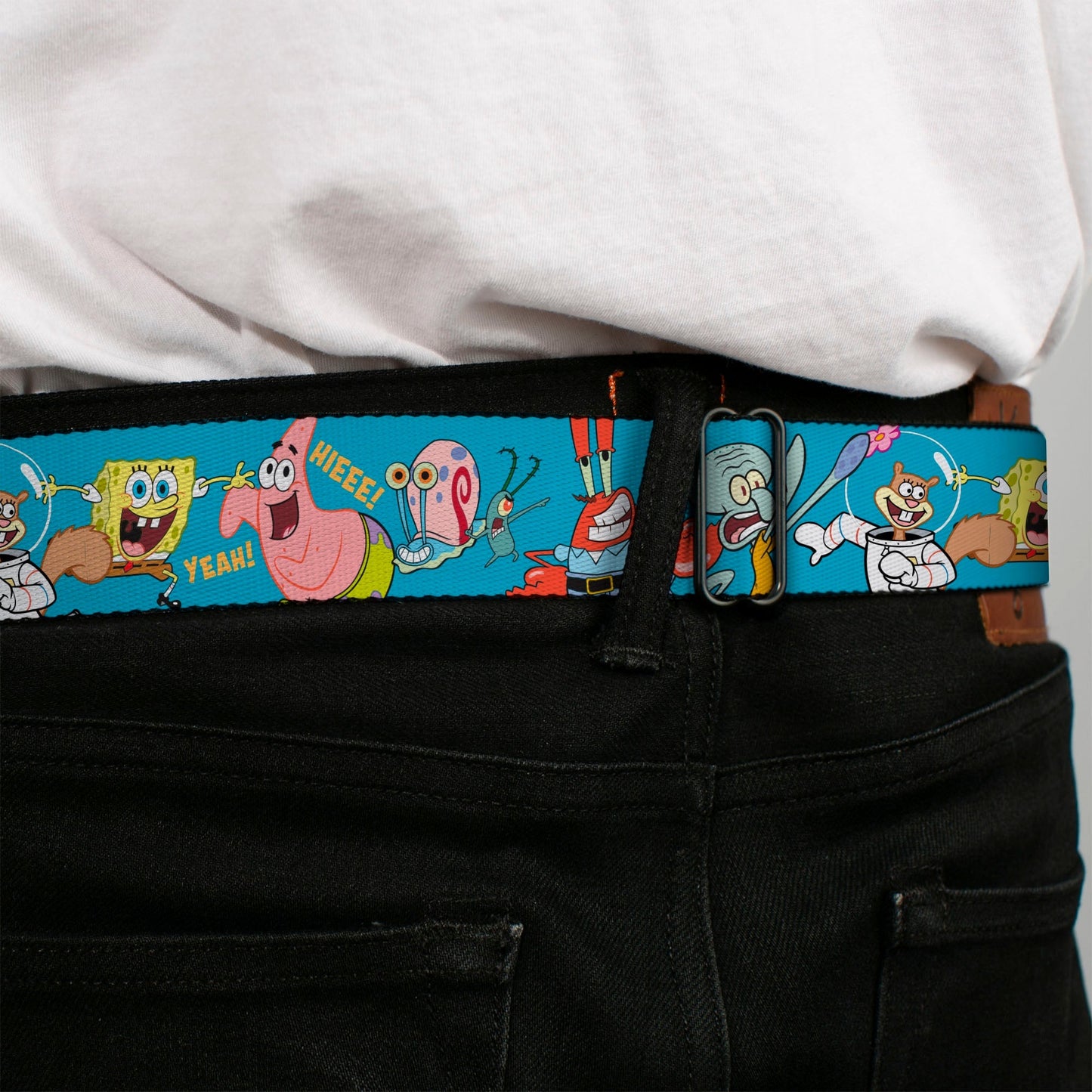SpongeBob SquarePants Seatbelt Belt Logo SpongeBob and Friends Poses Blue Webbing - Paramount Shop