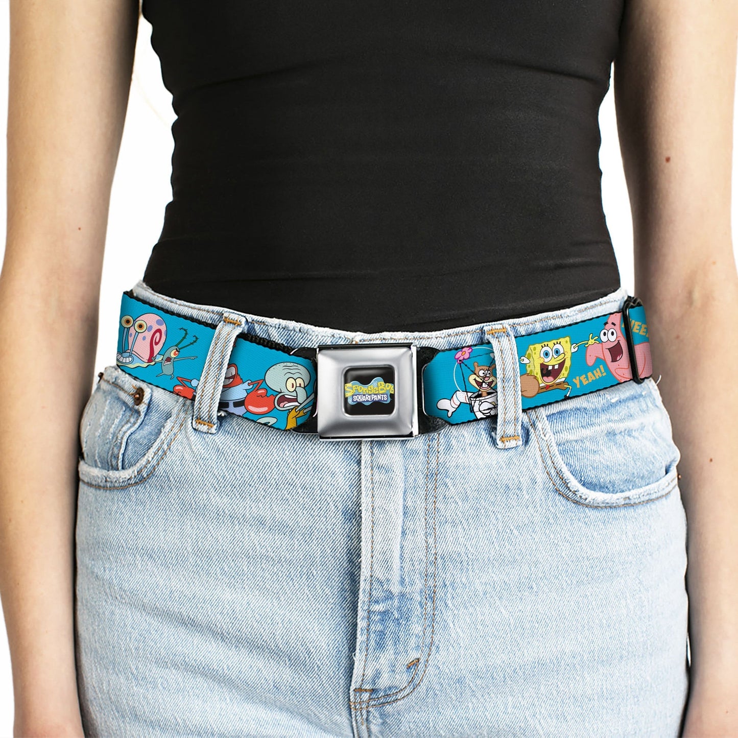 SpongeBob SquarePants Seatbelt Belt Logo SpongeBob and Friends Poses Blue Webbing - Paramount Shop