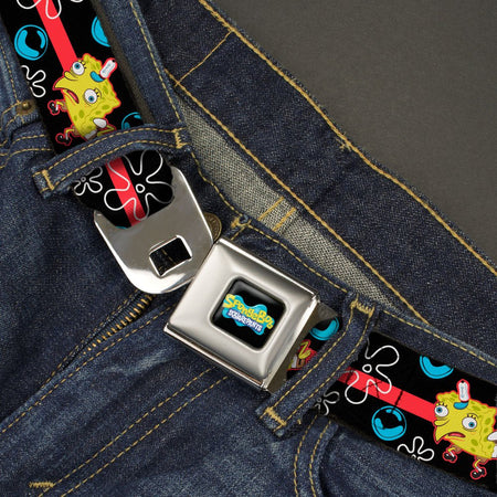 SpongeBob SquarePants Seatbelt Belt Mocking Pose Bubbles Stripe Full Color Black Blue Red - Paramount Shop