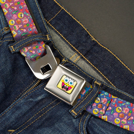 SpongeBob SquarePants Seatbelt Belt Open Mouth Smile Full Color Mini SpongeBob & Friends Ombre Multi Color Webbing - Paramount Shop