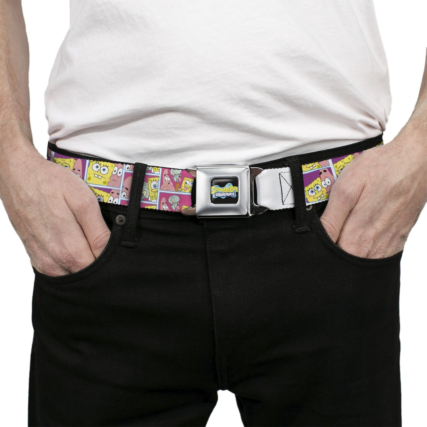 SpongeBob SquarePants Seatbelt Belt Photo Booth Pose Blocks Design Black/Blues - Paramount Shop
