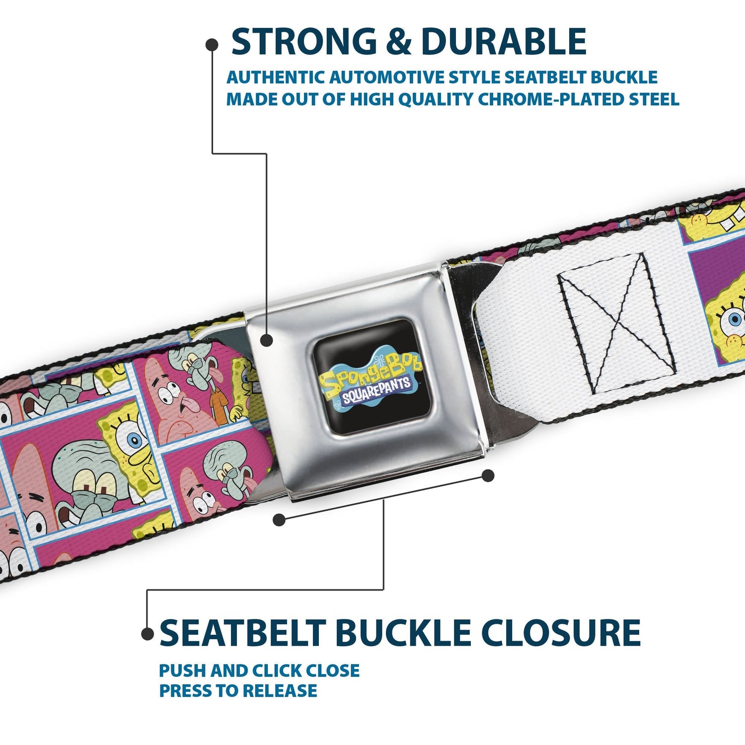 SpongeBob SquarePants Seatbelt Belt Photo Booth Pose Blocks Design Black/Blues - Paramount Shop