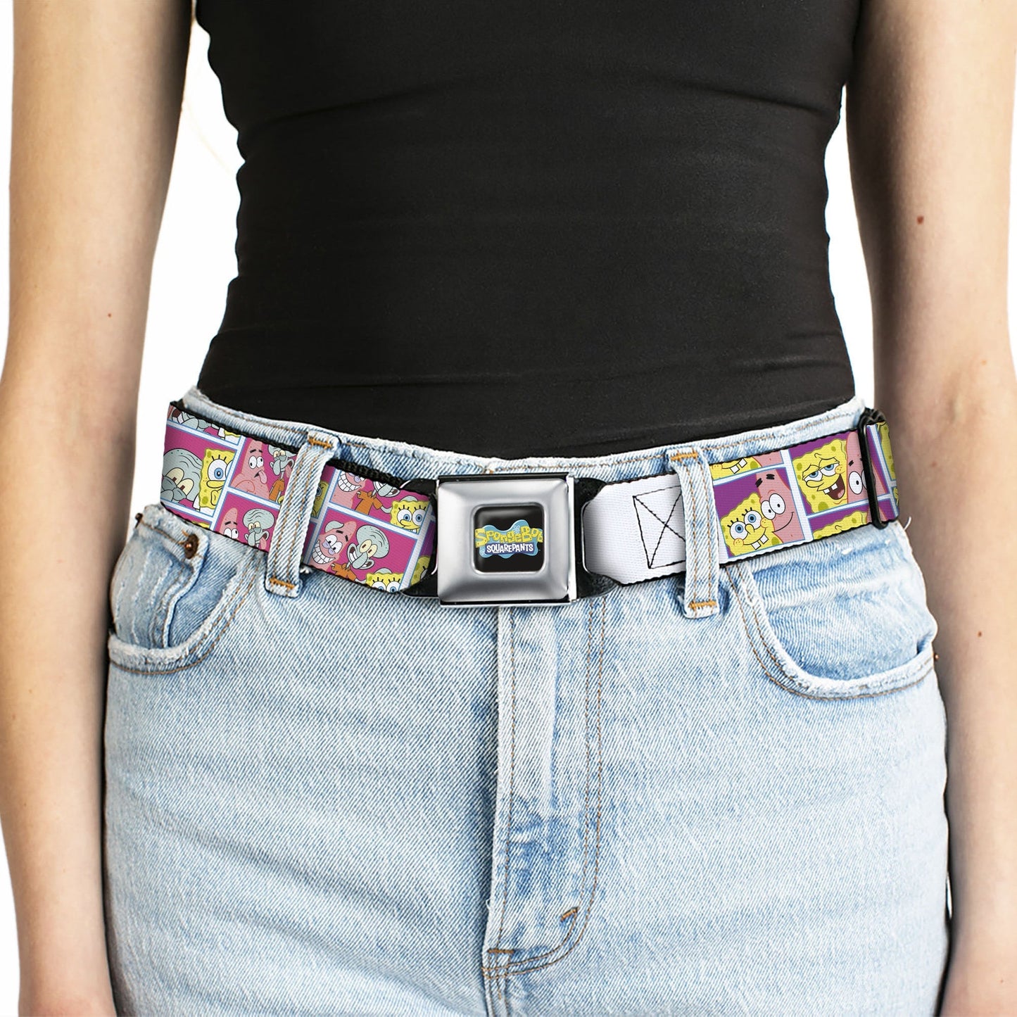 SpongeBob SquarePants Seatbelt Belt Photo Booth Pose Blocks Design Black/Blues - Paramount Shop