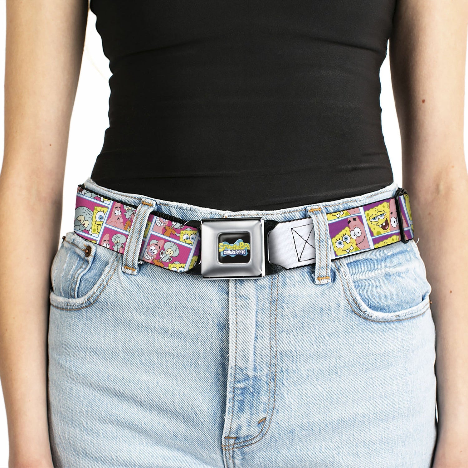 SpongeBob SquarePants Seatbelt Belt Photo Booth Pose Blocks Design Black/Blues - Paramount Shop