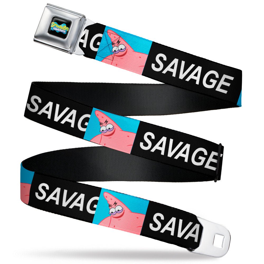 SpongeBob SquarePants Seatbelt Belt SpongeBob Patrick Star SAVAGE Pose Block Full Color Black/Blues 1.5 Inch - Paramount Shop