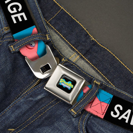 SpongeBob SquarePants Seatbelt Belt SpongeBob Patrick Star SAVAGE Pose Block Full Color Black/Blues 1.5 Inch - Paramount Shop