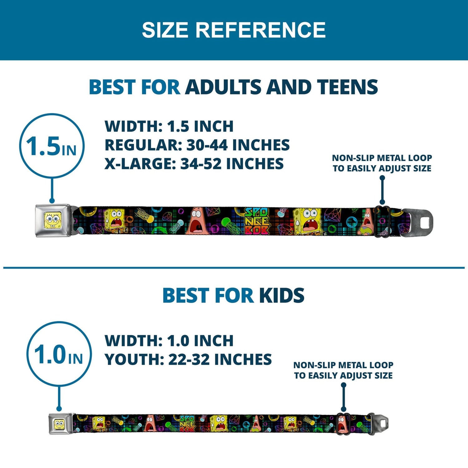 SpongeBob SquarePants Seatbelt Belt Surprised Face Close - Up Full Color Black Multi - Color - Paramount Shop