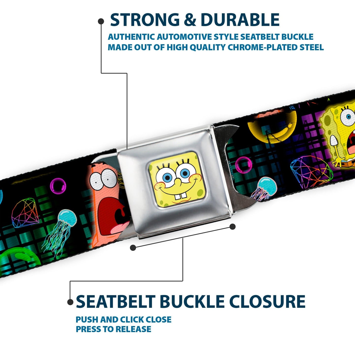 SpongeBob SquarePants Seatbelt Belt Surprised Face Close - Up Full Color Black Multi - Color - Paramount Shop