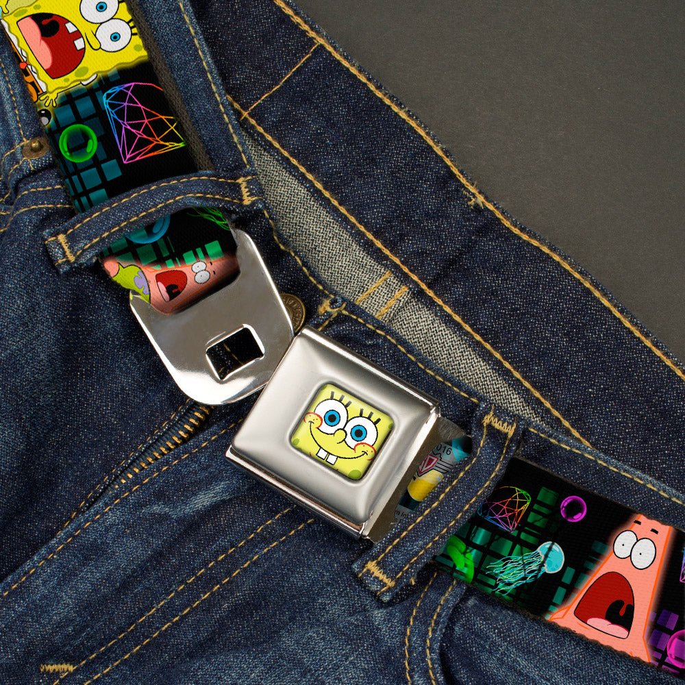 SpongeBob SquarePants Seatbelt Belt Surprised Face Close - Up Full Color Black Multi - Color - Paramount Shop