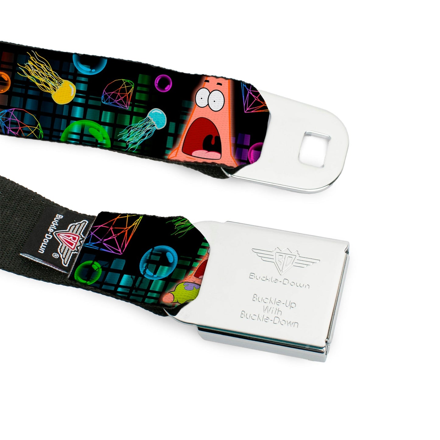 SpongeBob SquarePants Seatbelt Belt Surprised Face Close - Up Full Color Black Multi - Color - Paramount Shop