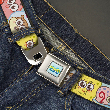 SpongeBob SquarePants Seatbelt Belt Title Logo & Friends Faces Full Color Light Blue Webbing - Paramount Shop