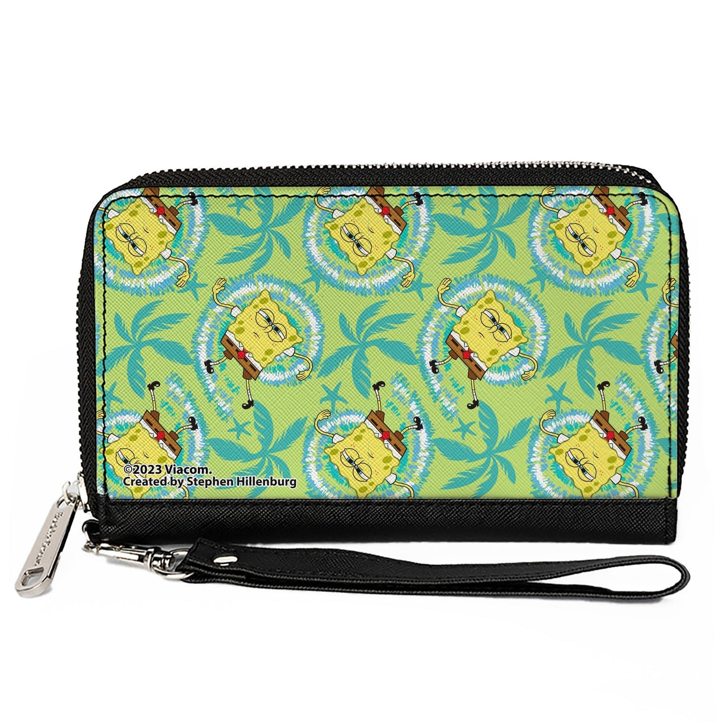SpongeBob SquarePants Wallet Wavy Noodle Arm Pose Tropical Tie Dye Zip Around Green Blue White - Paramount Shop