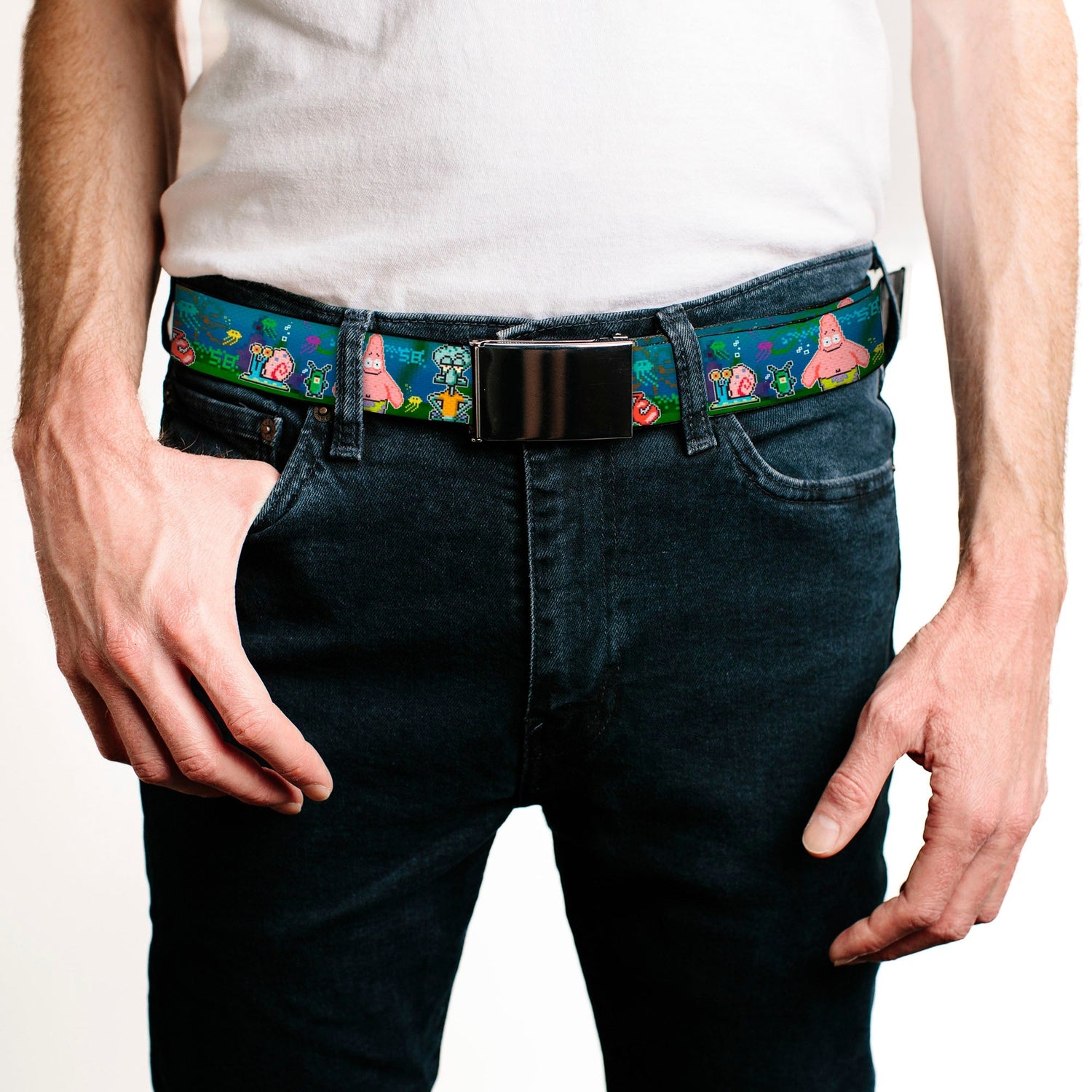SpongeBob SquarePants Web Belt 8 - Bit Scene Buckle - Down Adjustable Black - Paramount Shop