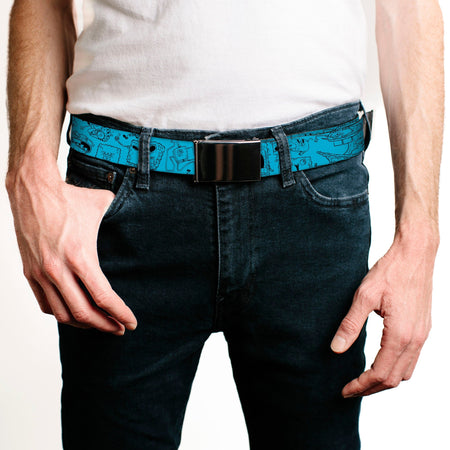 SpongeBob SquarePants Web Belt Doodle Poses Black Buckle Blue/Black Webbing - Paramount Shop