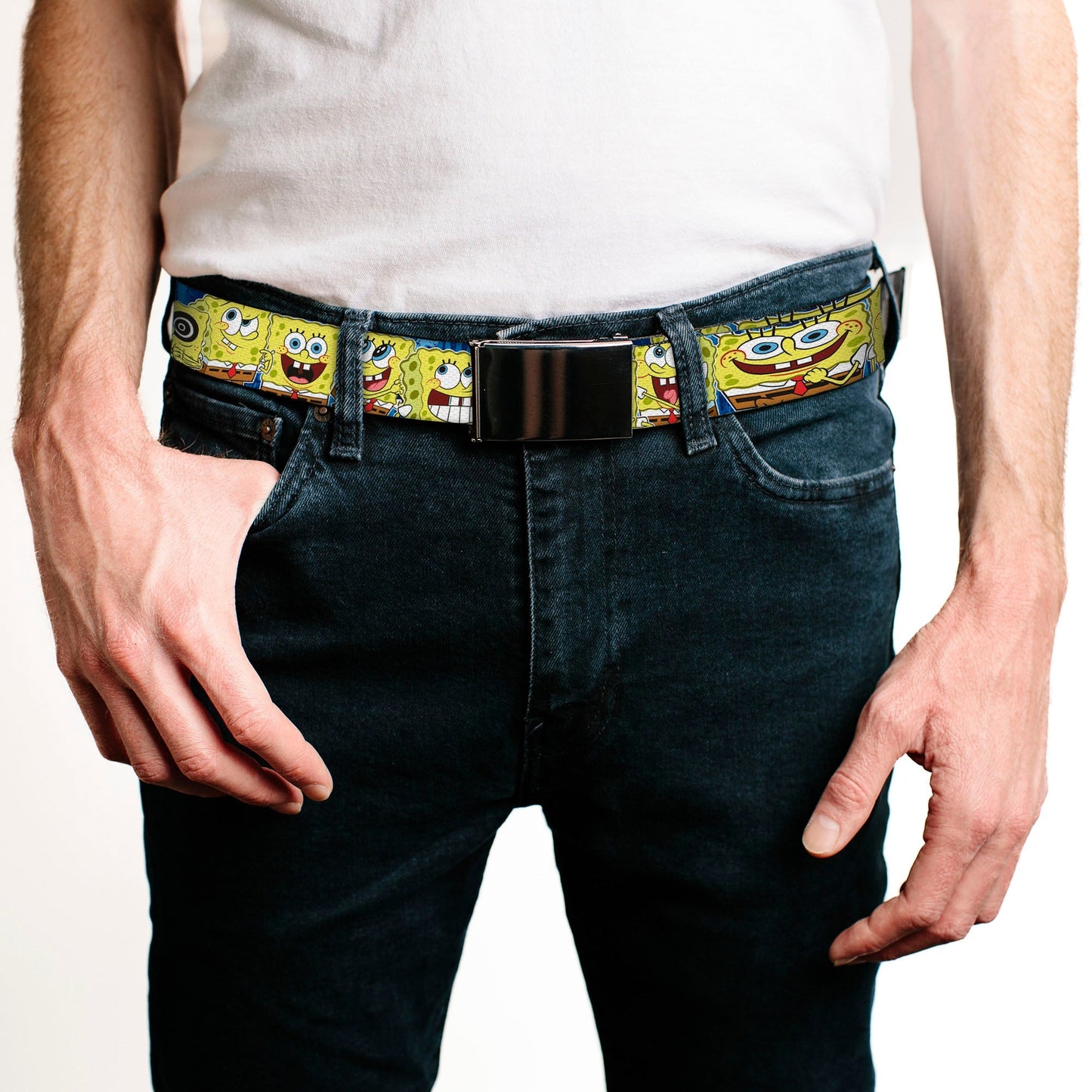 SpongeBob SquarePants Web Belt Expressions Stripe Chrome Buckle Blue - Paramount Shop