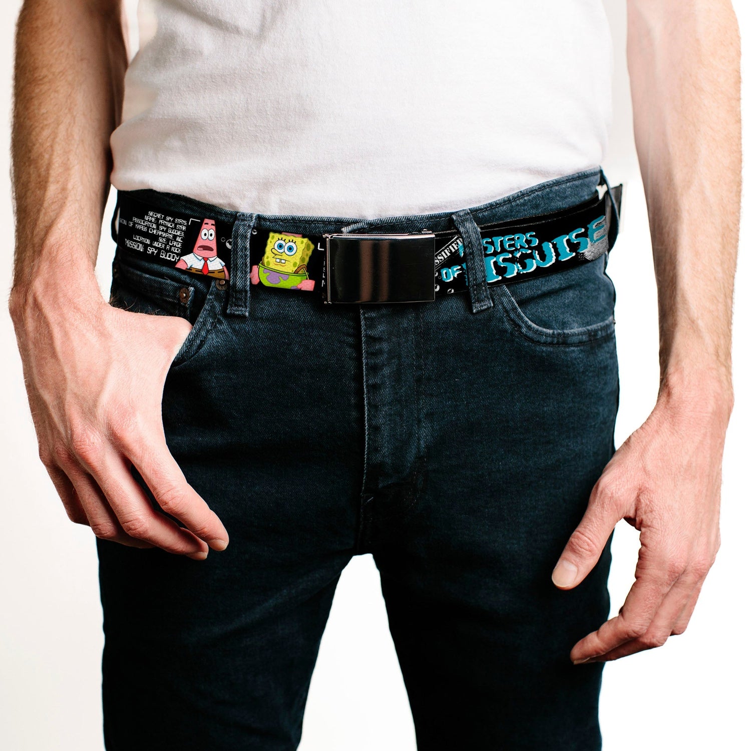 SpongeBob SquarePants Web Belt SpongeBob & Patrick Spy Profile Masters of Disguise Chrome Buckle - Paramount Shop