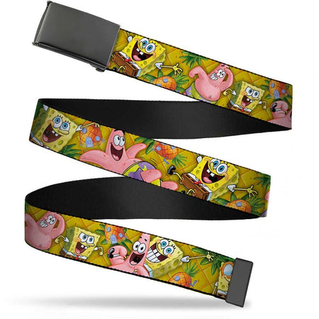 SpongeBob SquarePants Web Belt SpongeBob & Patrick Starfish Poses Pineapple Gold Webbing Black Buckle - Paramount Shop