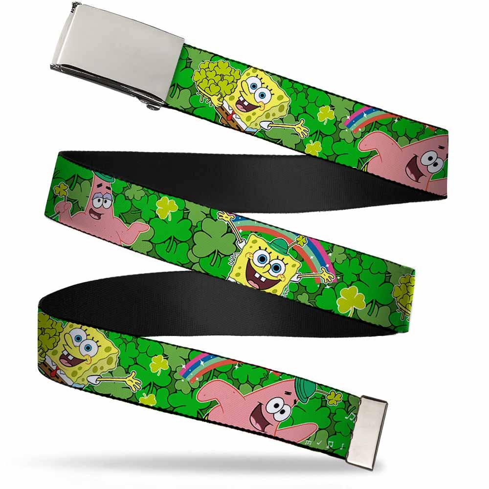 SpongeBob SquarePants Web Belt St. Patrick's Day Poses Chrome Buckle Adjustable - Paramount Shop
