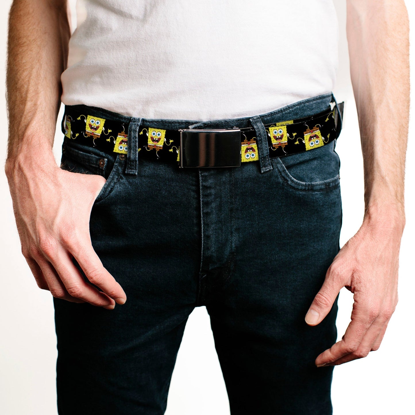SpongeBob SquarePants Web Belt Wavy Arm Pose Flip Clamp Buckle Black - Paramount Shop