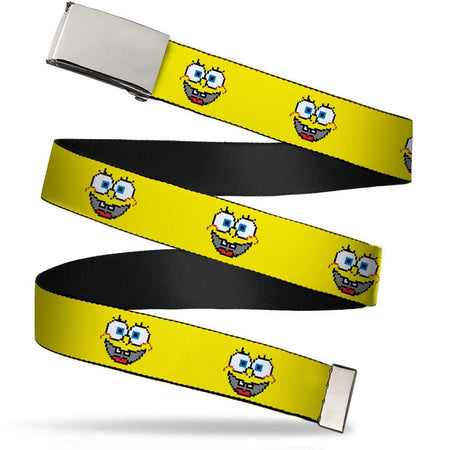 SpongeBob Web Belt 8 - Bit Smile Chrome Buckle Yellow - Paramount Shop
