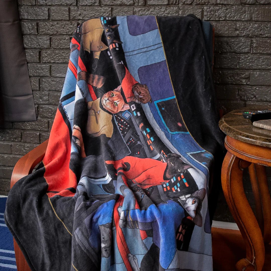 Star Trek: The Original Series Crew Cats Black Sherpa Blanket - Paramount Shop