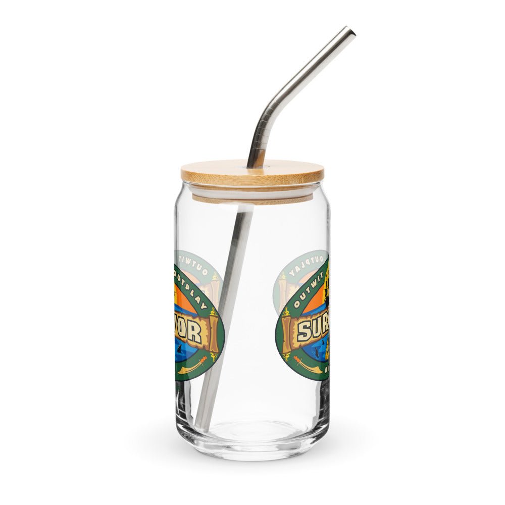 Survivor Season 49 Logo Can - Shaped Glass with Lid and Straw - Paramount Shop